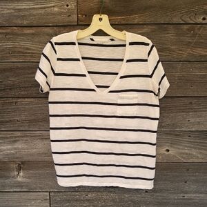 Madewell White T-Shirt With Dark Blue Stripes Size Small